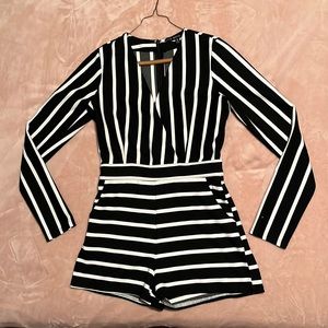 Black and White Long Sleeve Romper
